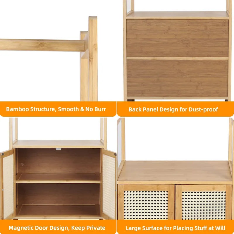 Portant à vêtements en bambou avec tringle de rangement autoportant - 21 x 13 x 66