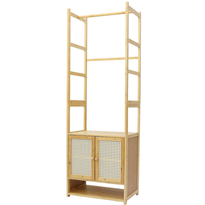 Portant à vêtements en bambou avec tringle de rangement autoportant - 21 x 13 x 66