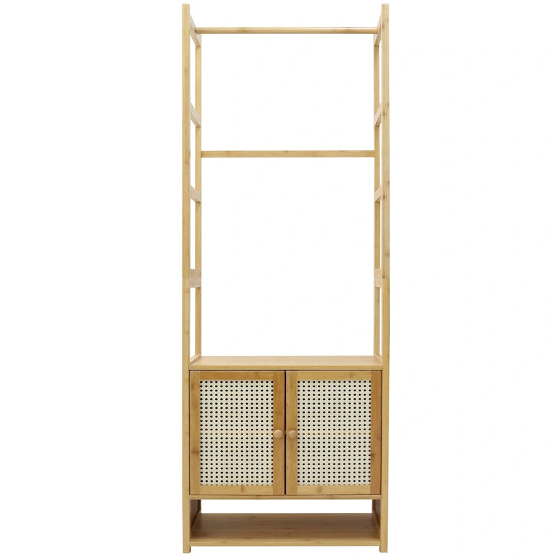 Portant à vêtements en bambou avec tringle de rangement autoportant - 21 x 13 x 66