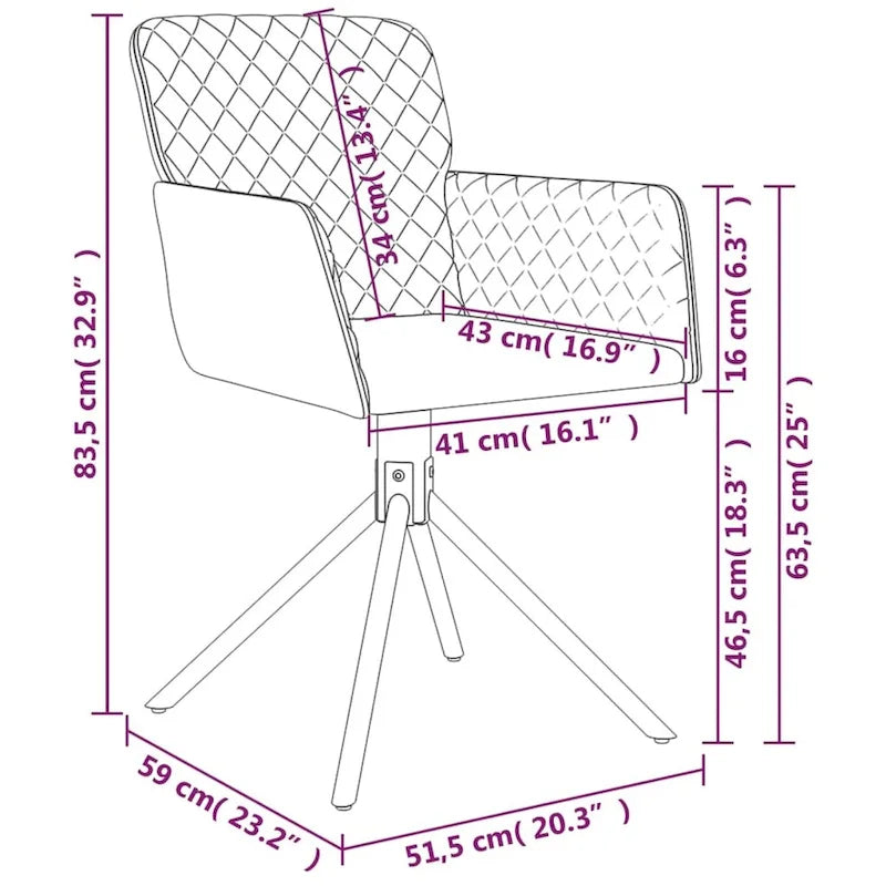Chaises de salle à manger pivotantes, 2 pièces, fauteuils d'appoint modernes rembourrés en velours