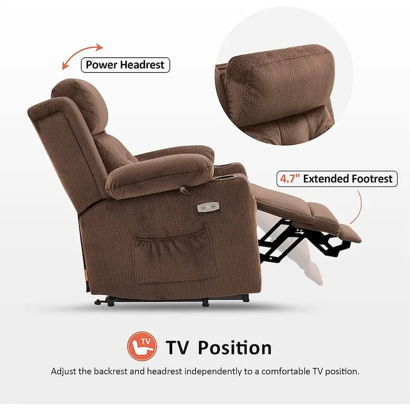 Fauteuil inclinable releveur plat avec appui-tête électrique pour les personnes âgées de petite taille, fauteuil releveur à position infinie, tissu 7660