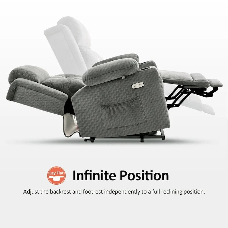 Fauteuil inclinable releveur plat avec appui-tête électrique pour les personnes âgées de petite taille, fauteuil releveur à position infinie, tissu 7660