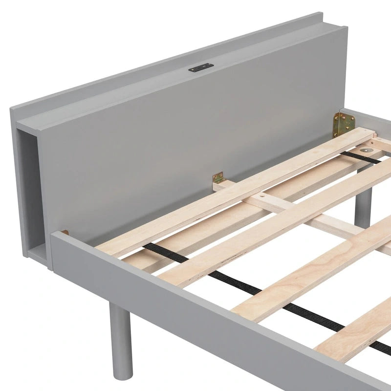 Cadre de lit plateforme moderne double avec ports USB intégrés