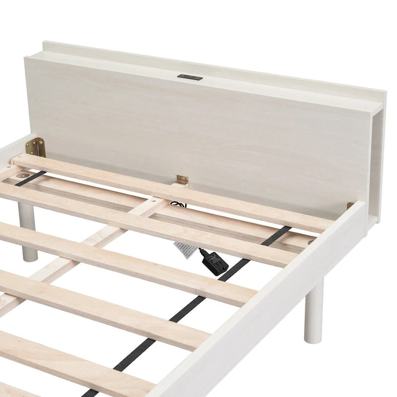 Cadre de lit plateforme moderne double avec ports USB intégrés