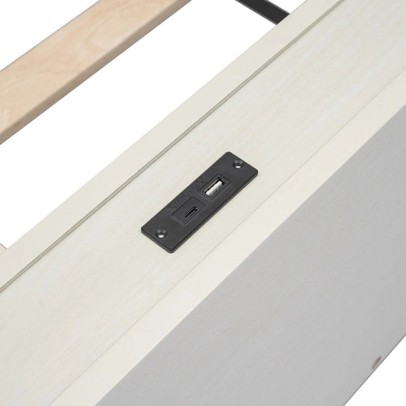 Cadre de lit plateforme moderne double avec ports USB intégrés