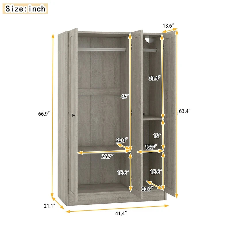 Armoire à 3 portes persiennes avec étagères
