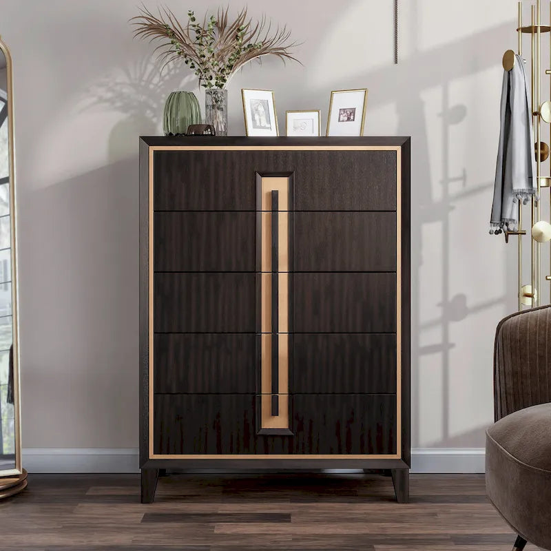 Commode moderne à 5 tiroirs en bois massif espresso Nyx Furniture of America