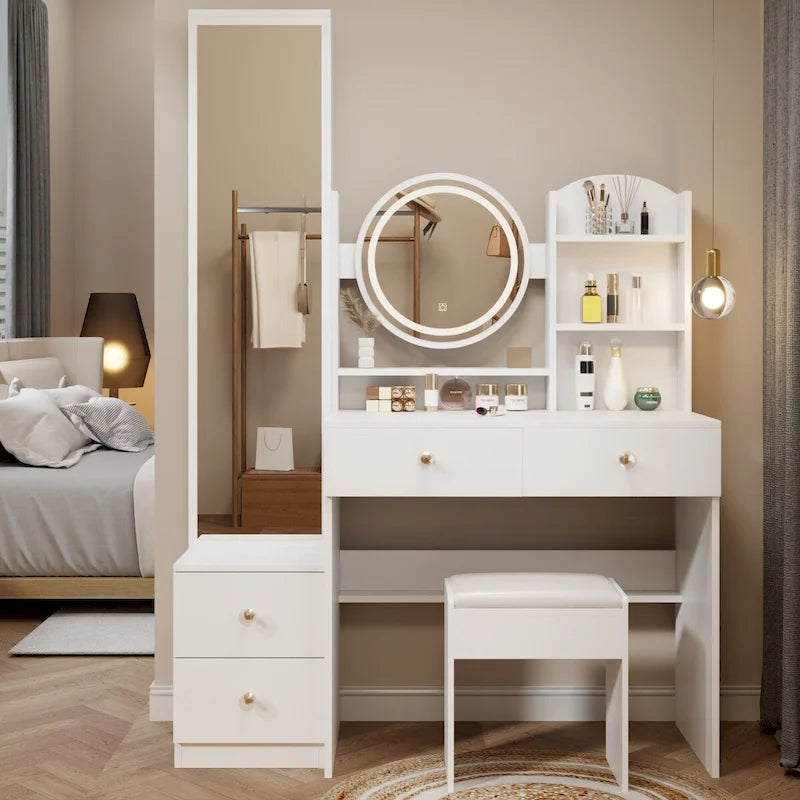 Coiffeuse avec miroir et lumières, table de maquillage pour chambre à coucher