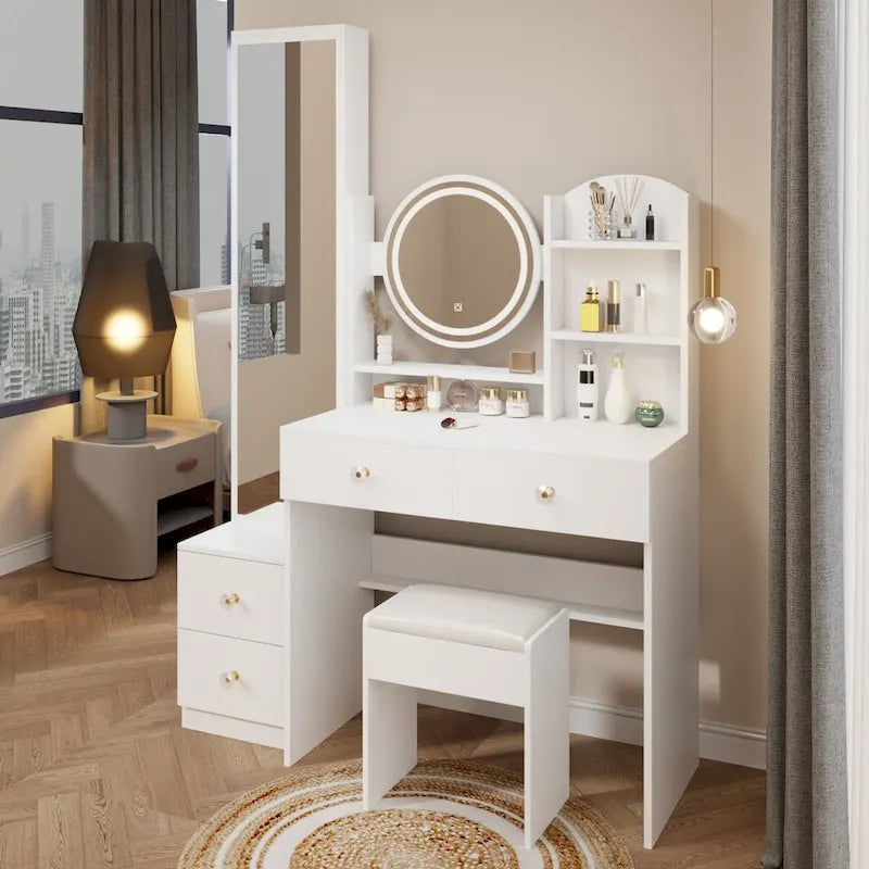 Coiffeuse avec miroir et lumières, table de maquillage pour chambre à coucher