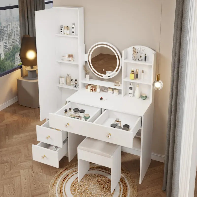 Coiffeuse avec miroir et lumières, table de maquillage pour chambre à coucher