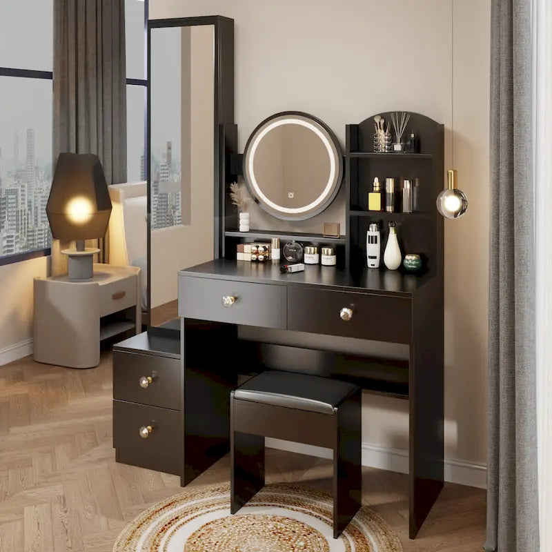 Coiffeuse avec miroir et lumières, table de maquillage pour chambre à coucher