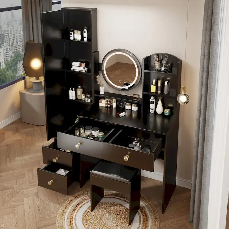 Coiffeuse avec miroir et lumières, table de maquillage pour chambre à coucher