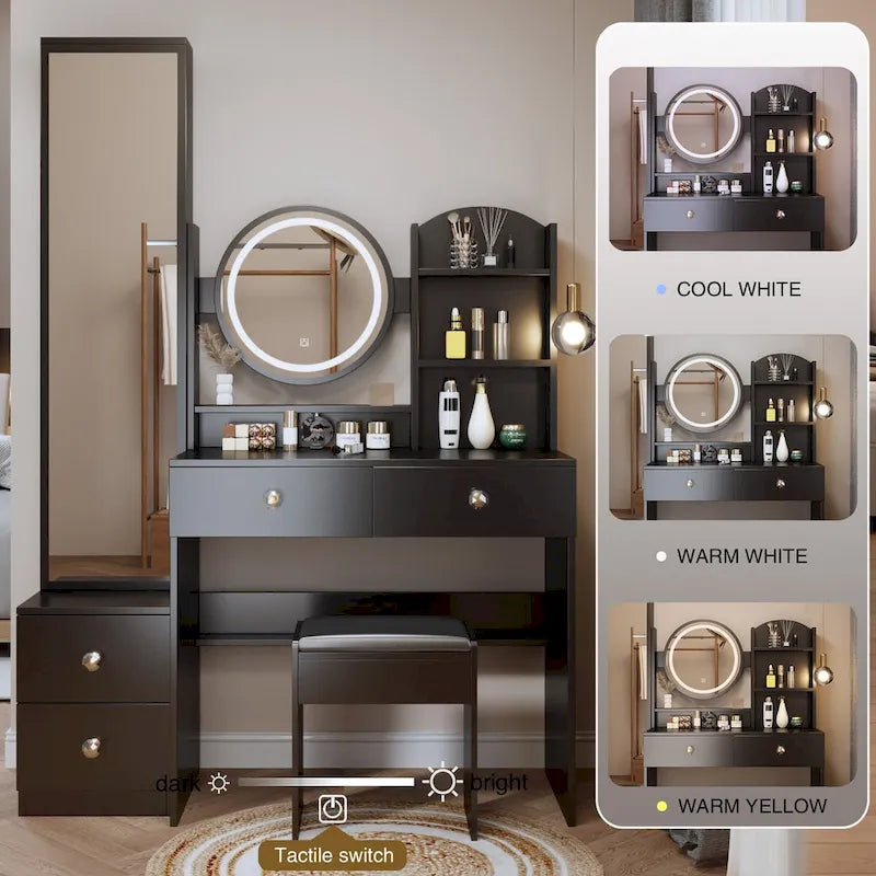Coiffeuse avec miroir et lumières, table de maquillage pour chambre à coucher