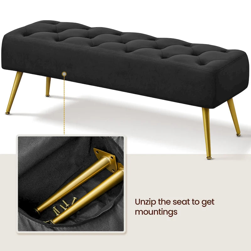 Banc de table rembourré, tabouret en velours capitonné - 45 16 17