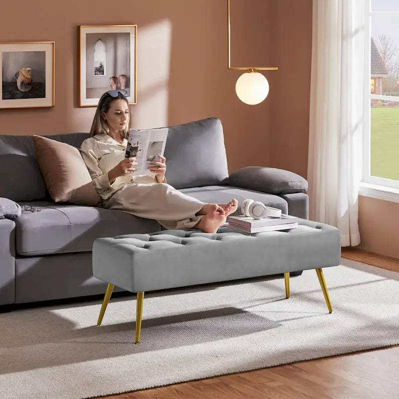 Banc de table rembourré, tabouret en velours capitonné - 45 16 17