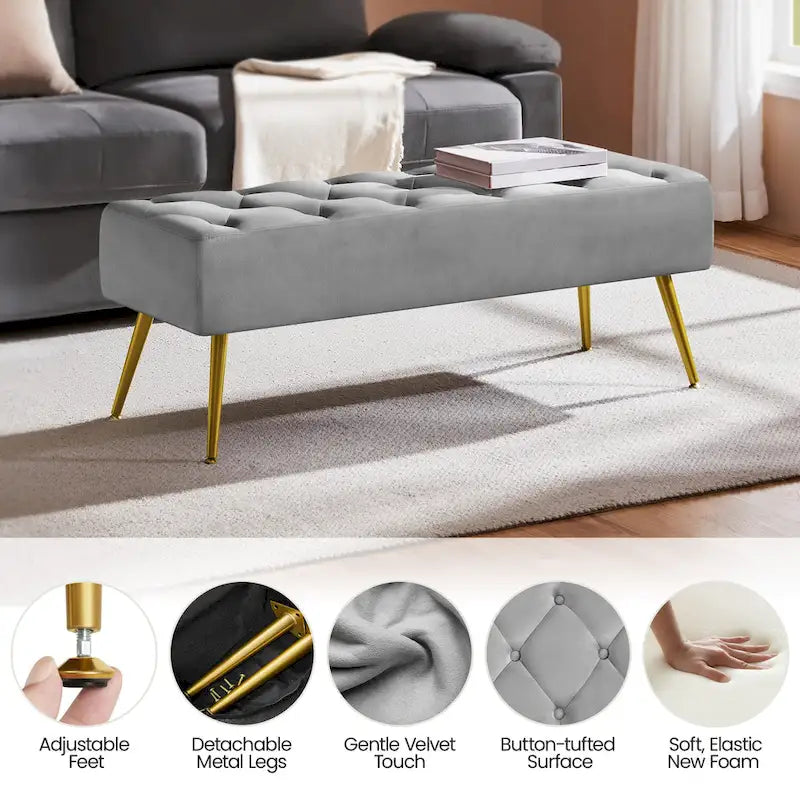 Banc de table rembourré, tabouret en velours capitonné - 45 16 17