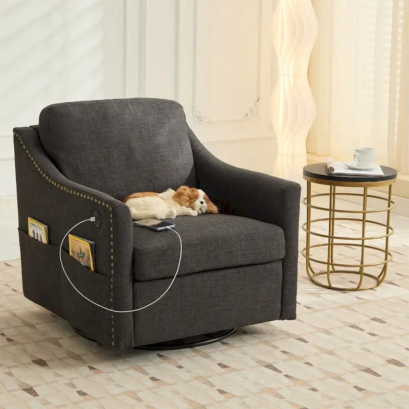 Fauteuil pivotant moderne en tissu avec ports USB, lot de 1