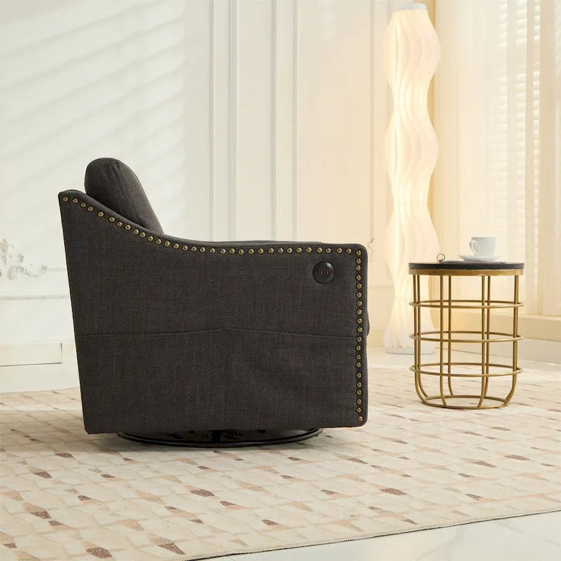 Fauteuil pivotant moderne en tissu avec ports USB, lot de 1