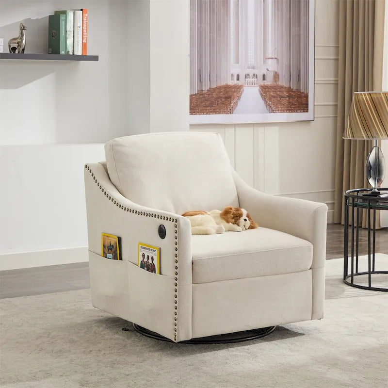 Fauteuil pivotant moderne en tissu avec ports USB, lot de 1