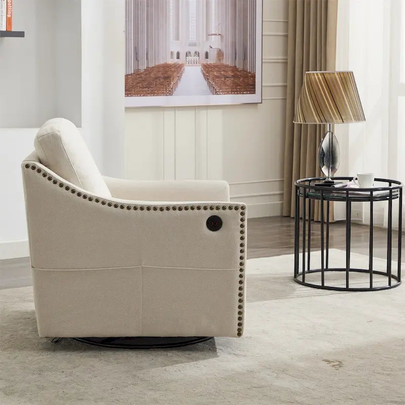 Fauteuil pivotant moderne en tissu avec ports USB, lot de 1