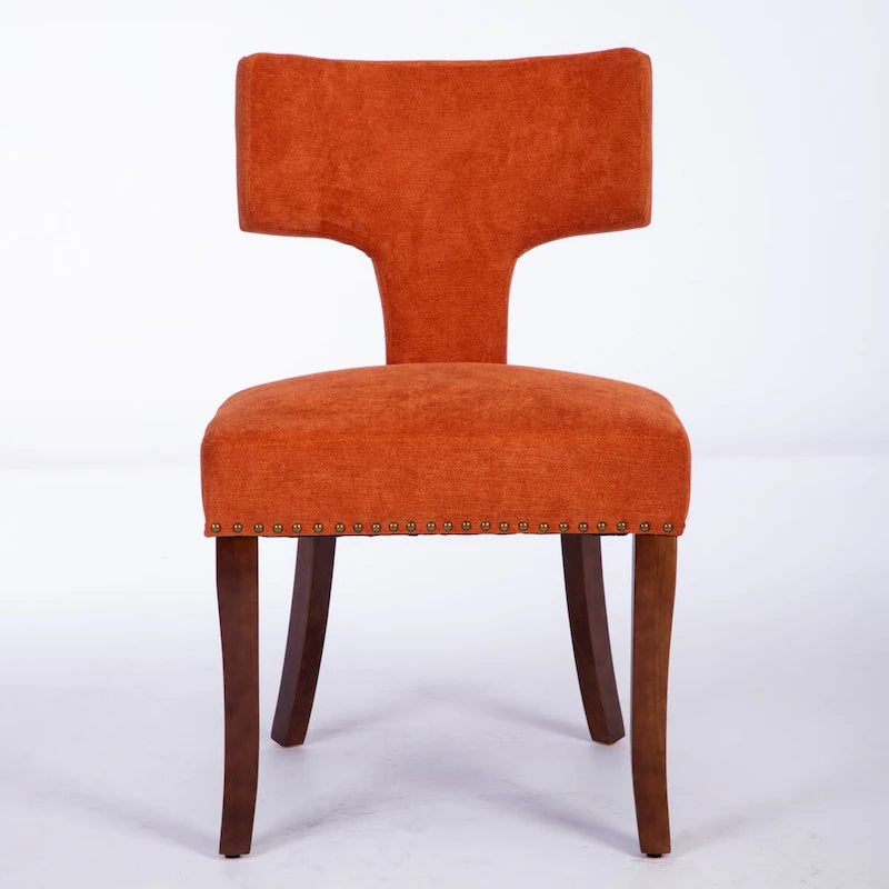 Lot de 2 chaises de salle à manger modernes, chaise d'appoint rembourrée en tissu de lin style ferme avec dossier incurvé et clous en cuivre