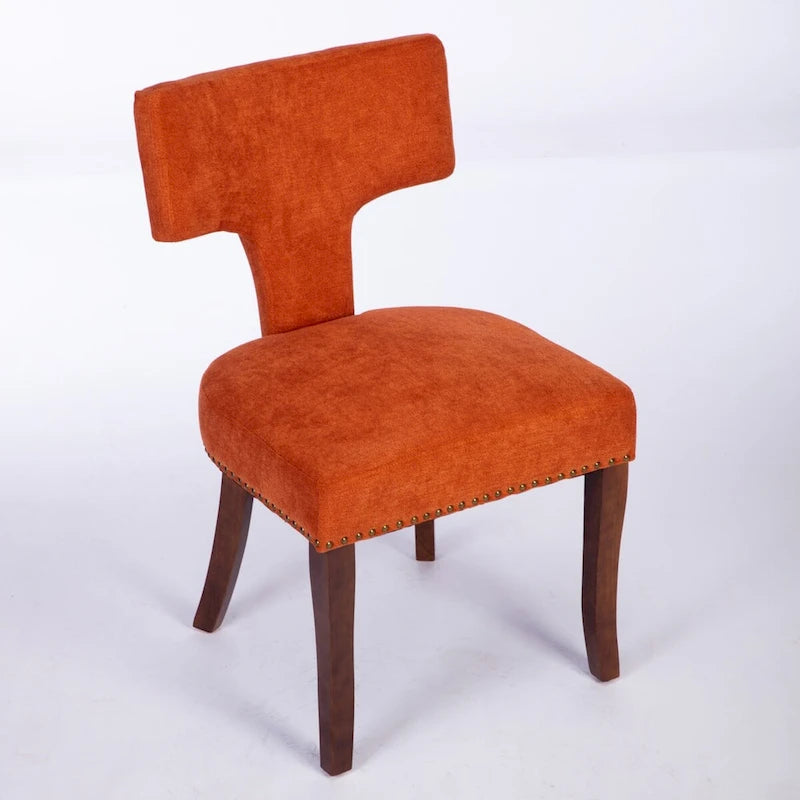 Lot de 2 chaises de salle à manger modernes, chaise d'appoint rembourrée en tissu de lin style ferme avec dossier incurvé et clous en cuivre
