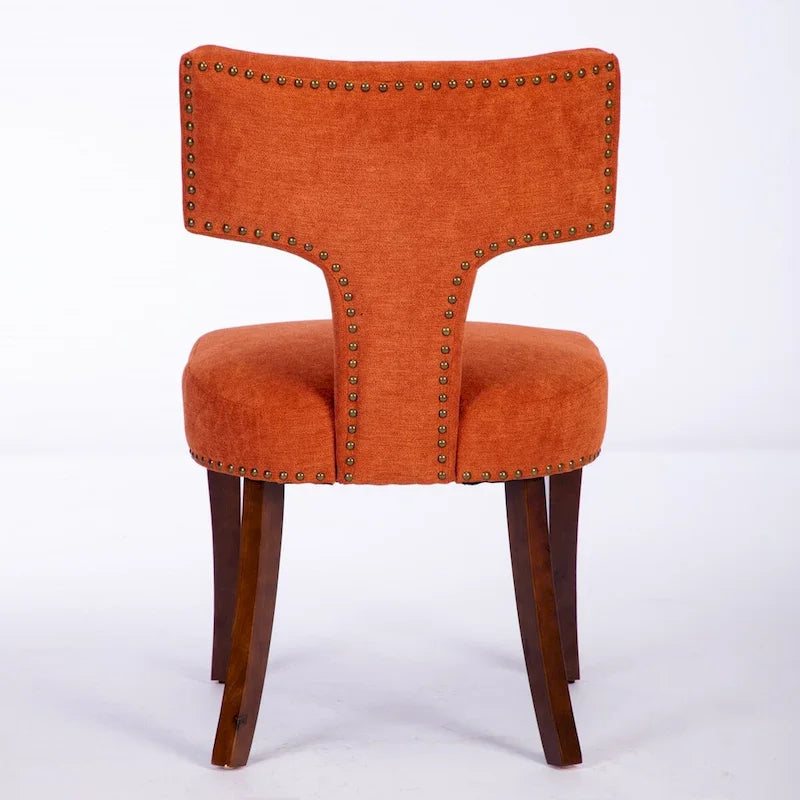 Lot de 2 chaises de salle à manger modernes, chaise d'appoint rembourrée en tissu de lin style ferme avec dossier incurvé et clous en cuivre