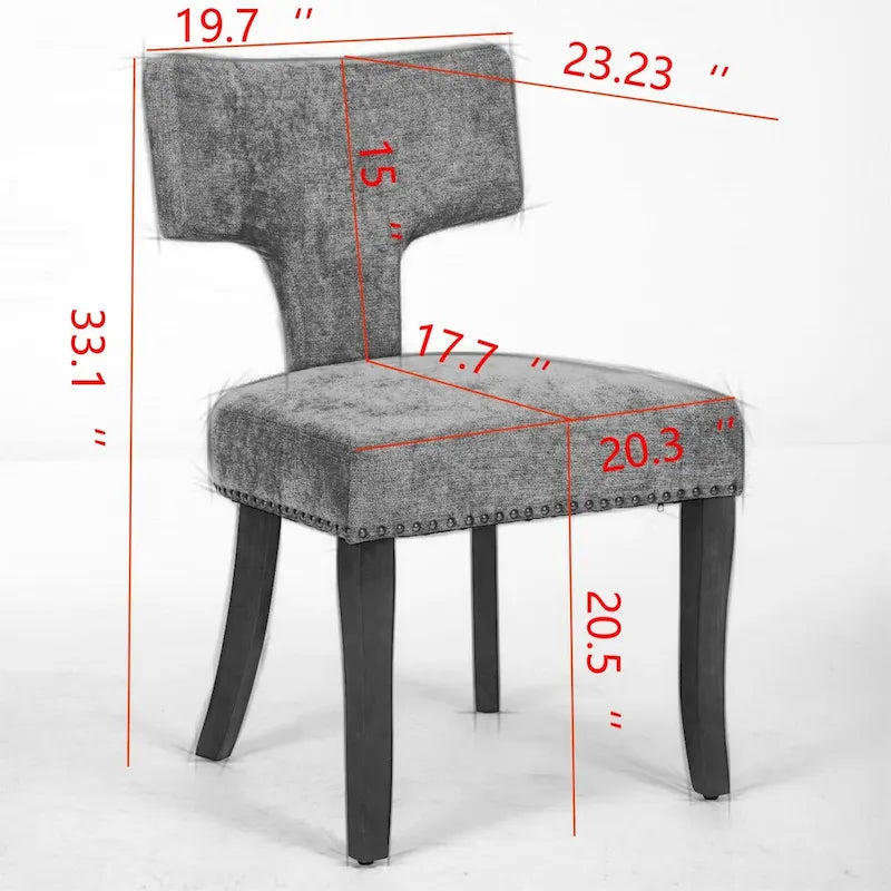 Lot de 2 chaises de salle à manger modernes, chaise d'appoint rembourrée en tissu de lin style ferme avec dossier incurvé et clous en cuivre
