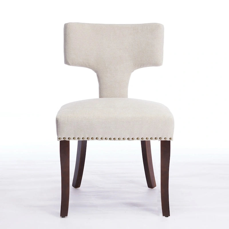Lot de 2 chaises de salle à manger modernes, chaise d'appoint rembourrée en tissu de lin style ferme avec dossier incurvé et clous en cuivre
