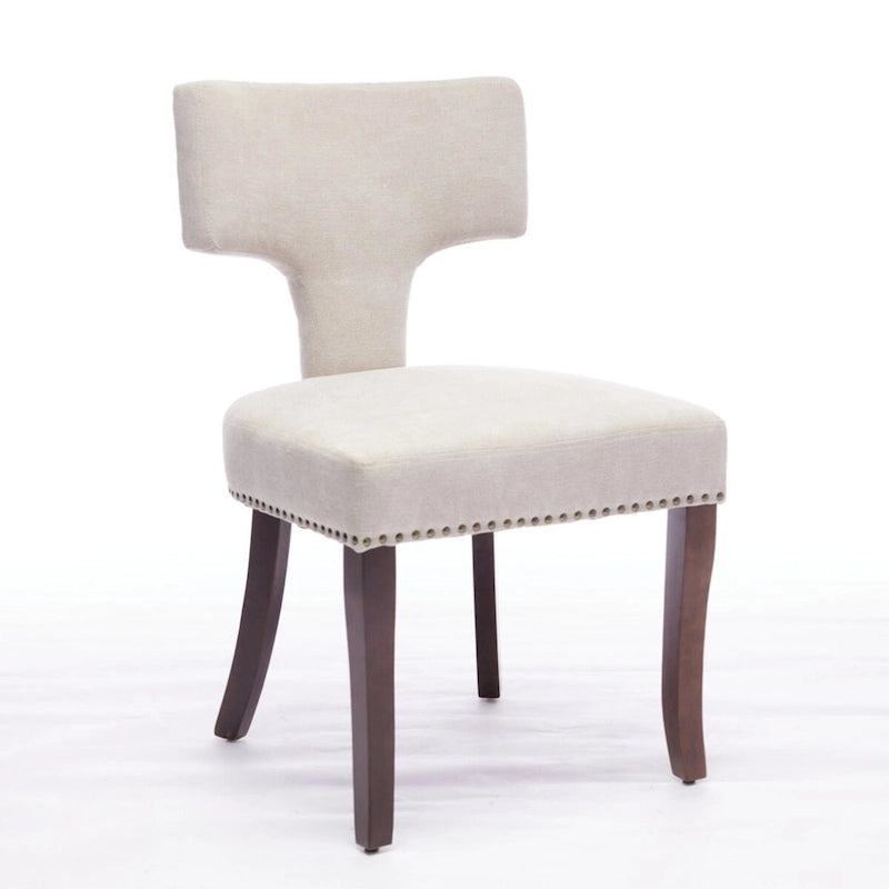 Lot de 2 chaises de salle à manger modernes, chaise d'appoint rembourrée en tissu de lin style ferme avec dossier incurvé et clous en cuivre