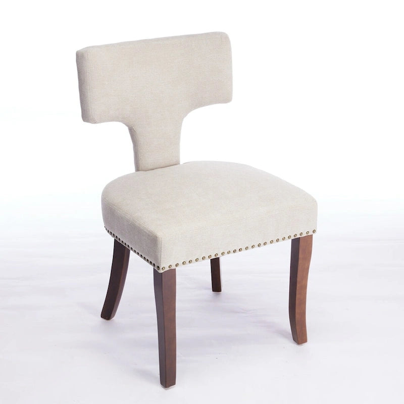 Lot de 2 chaises de salle à manger modernes, chaise d'appoint rembourrée en tissu de lin style ferme avec dossier incurvé et clous en cuivre
