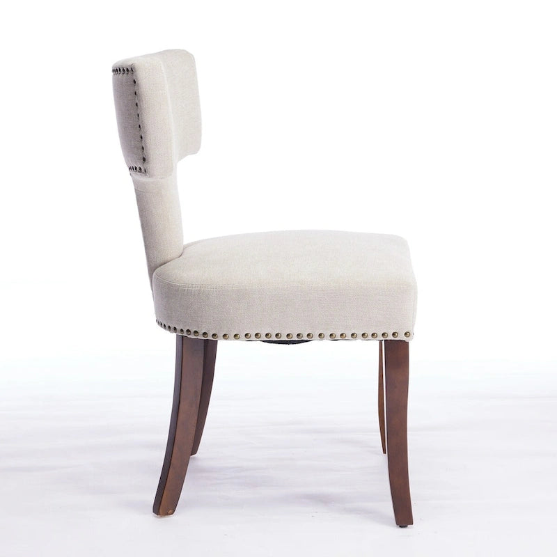 Lot de 2 chaises de salle à manger modernes, chaise d'appoint rembourrée en tissu de lin style ferme avec dossier incurvé et clous en cuivre