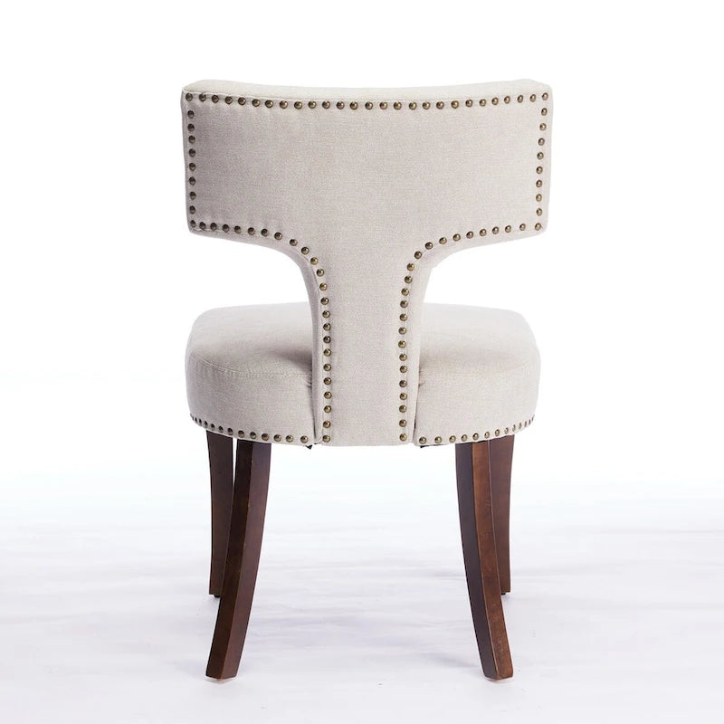 Lot de 2 chaises de salle à manger modernes, chaise d'appoint rembourrée en tissu de lin style ferme avec dossier incurvé et clous en cuivre