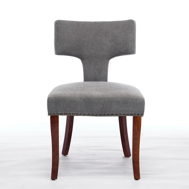 Lot de 2 chaises de salle à manger modernes, chaise d'appoint rembourrée en tissu de lin style ferme avec dossier incurvé et clous en cuivre