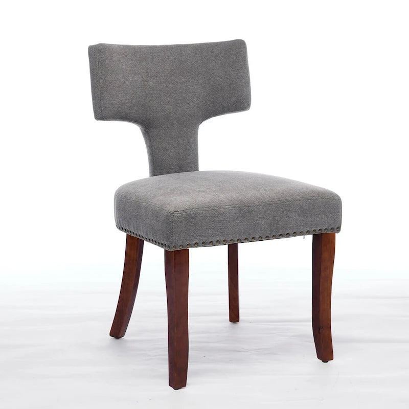 Lot de 2 chaises de salle à manger modernes, chaise d'appoint rembourrée en tissu de lin style ferme avec dossier incurvé et clous en cuivre