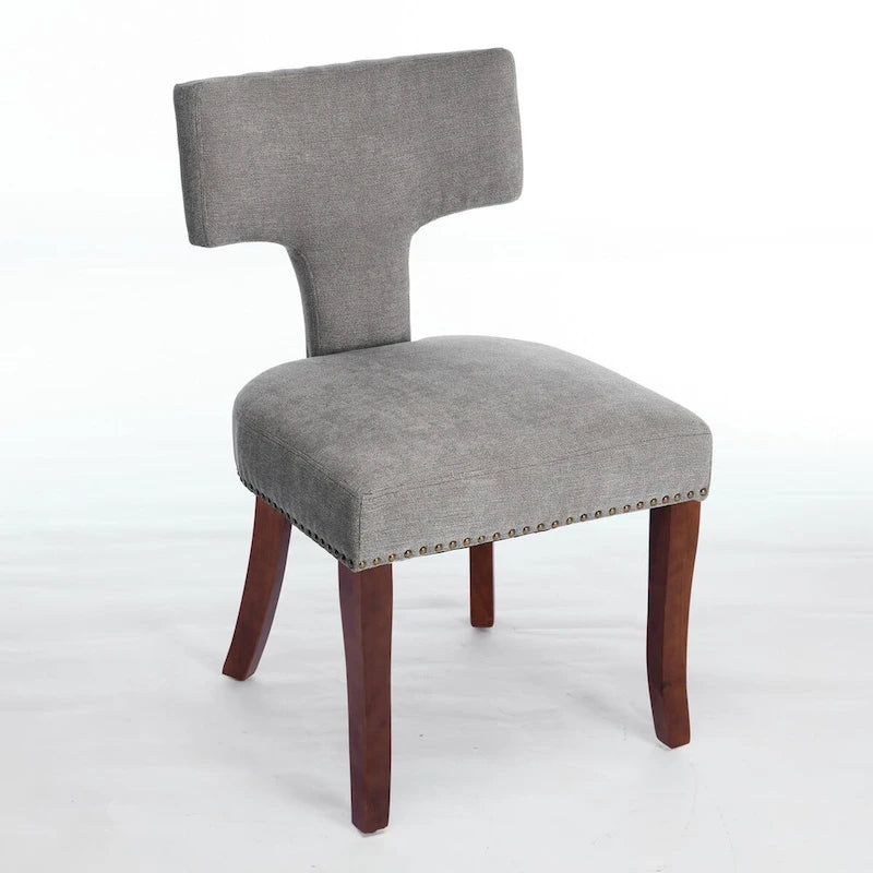 Lot de 2 chaises de salle à manger modernes, chaise d'appoint rembourrée en tissu de lin style ferme avec dossier incurvé et clous en cuivre