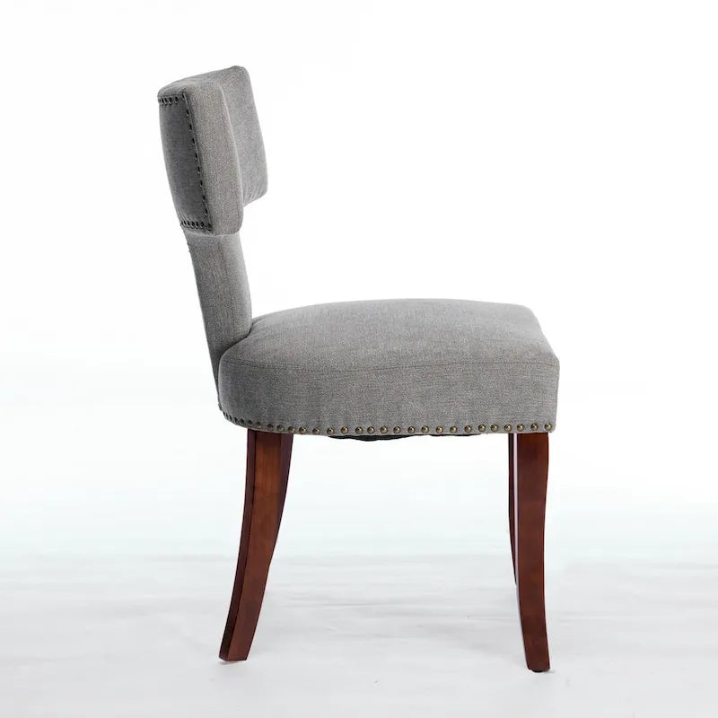 Lot de 2 chaises de salle à manger modernes, chaise d'appoint rembourrée en tissu de lin style ferme avec dossier incurvé et clous en cuivre