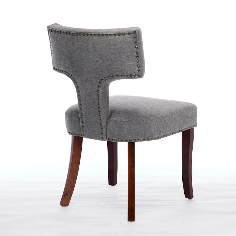 Lot de 2 chaises de salle à manger modernes, chaise d'appoint rembourrée en tissu de lin style ferme avec dossier incurvé et clous en cuivre