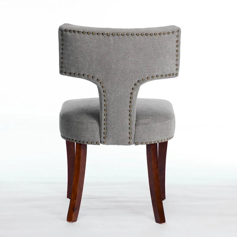 Lot de 2 chaises de salle à manger modernes, chaise d'appoint rembourrée en tissu de lin style ferme avec dossier incurvé et clous en cuivre
