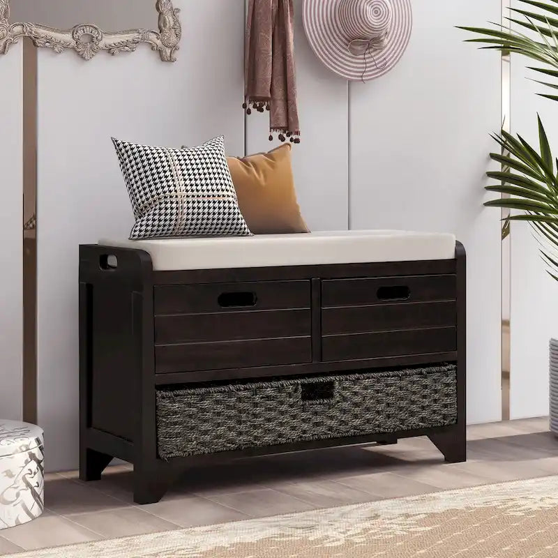 Banc de rangement avec panier amovible et 2 tiroirs