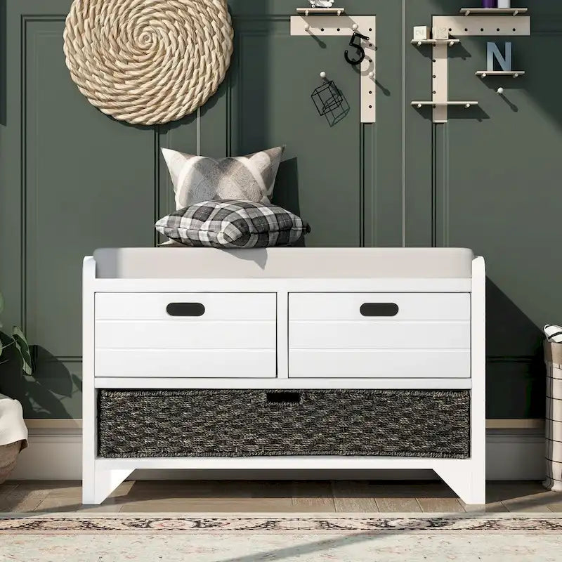 Banc de rangement avec panier amovible et 2 tiroirs