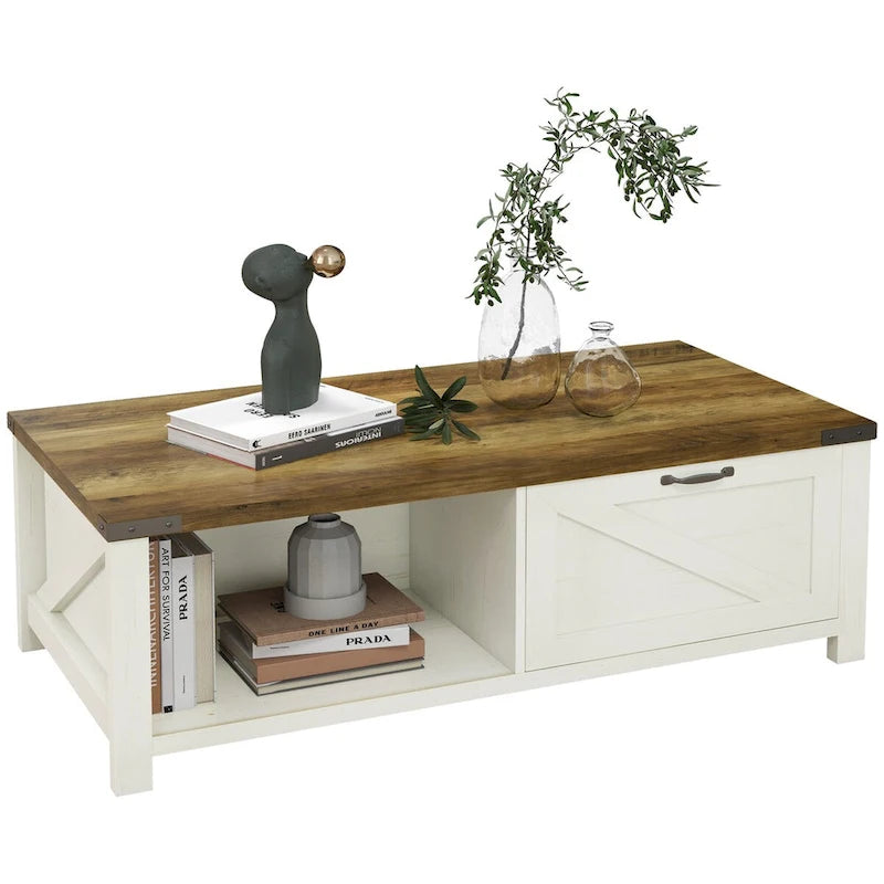 Table basse de ferme avec rangement et tiroir