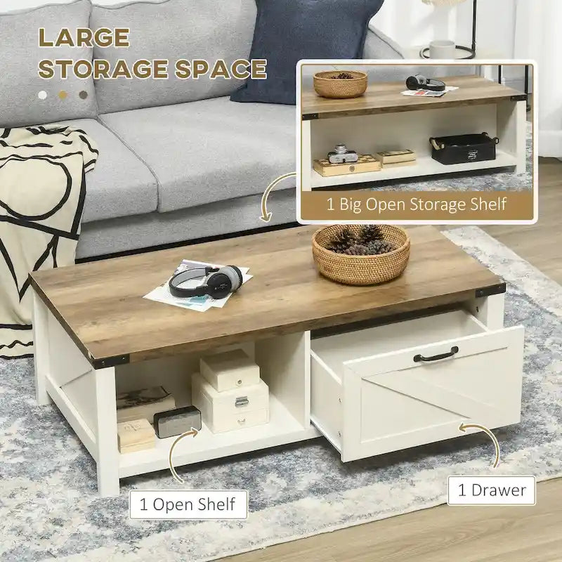 Table basse de ferme avec rangement et tiroir