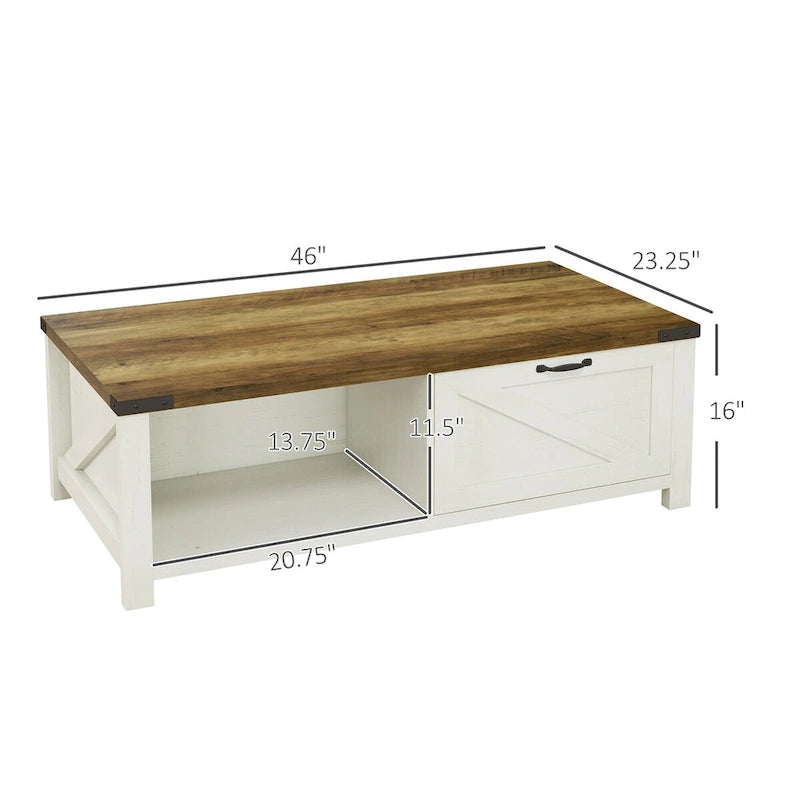 Table basse de ferme avec rangement et tiroir