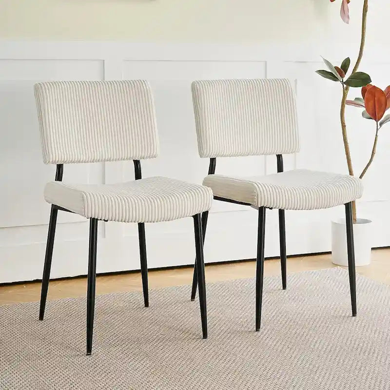 Chaise de salle à manger moderne simple en velours Chaises rembourrées en tissu tabouret de chambre à coucher chaise de coiffeuse pieds en métal noir (lot de 2)