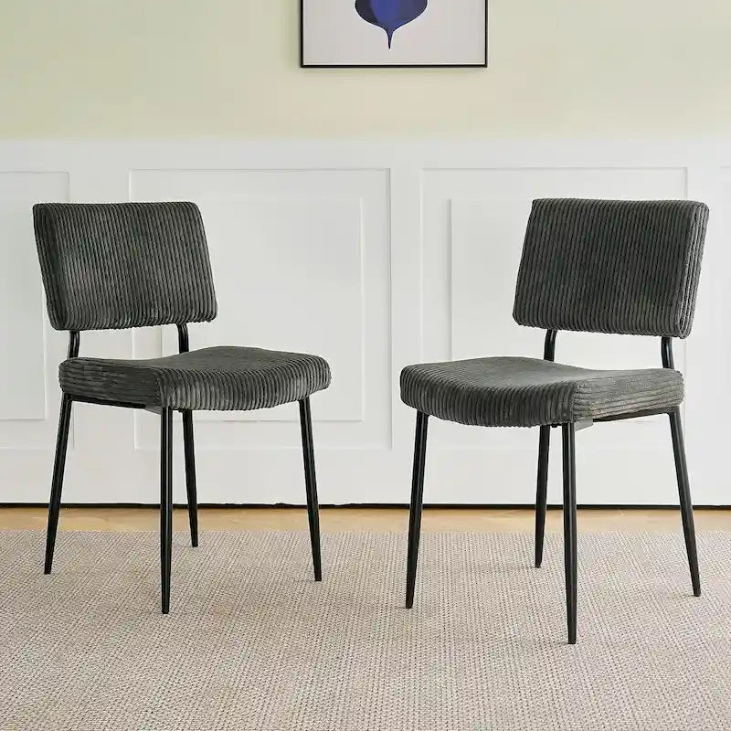 Chaise de salle à manger moderne simple en velours Chaises rembourrées en tissu tabouret de chambre à coucher chaise de coiffeuse pieds en métal noir (lot de 2)
