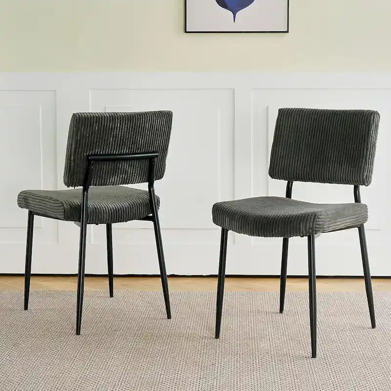 Chaise de salle à manger moderne simple en velours Chaises rembourrées en tissu tabouret de chambre à coucher chaise de coiffeuse pieds en métal noir (lot de 2)