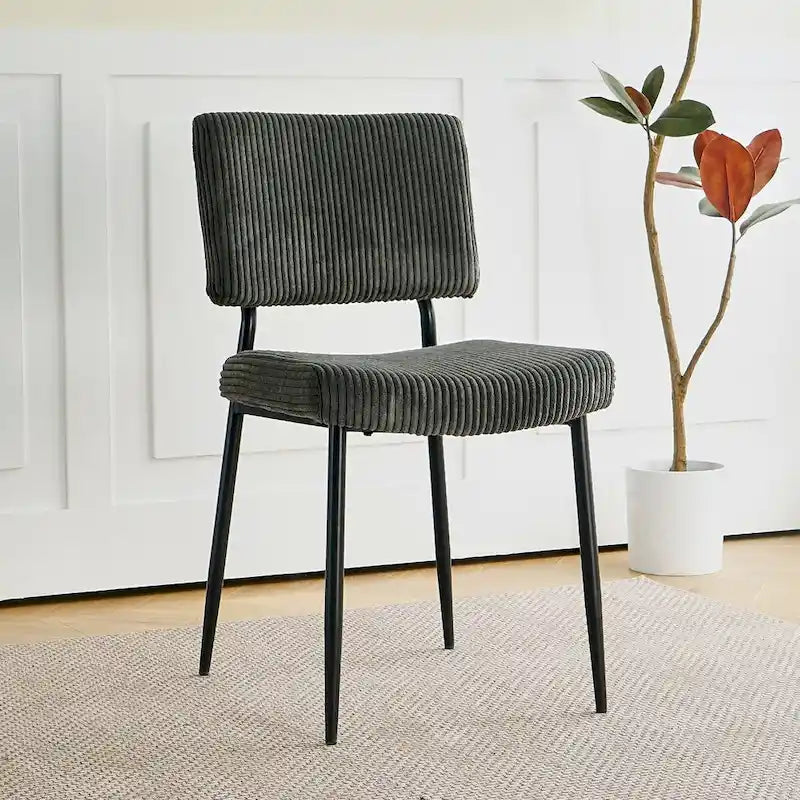 Chaise de salle à manger moderne simple en velours Chaises rembourrées en tissu tabouret de chambre à coucher chaise de coiffeuse pieds en métal noir (lot de 2)