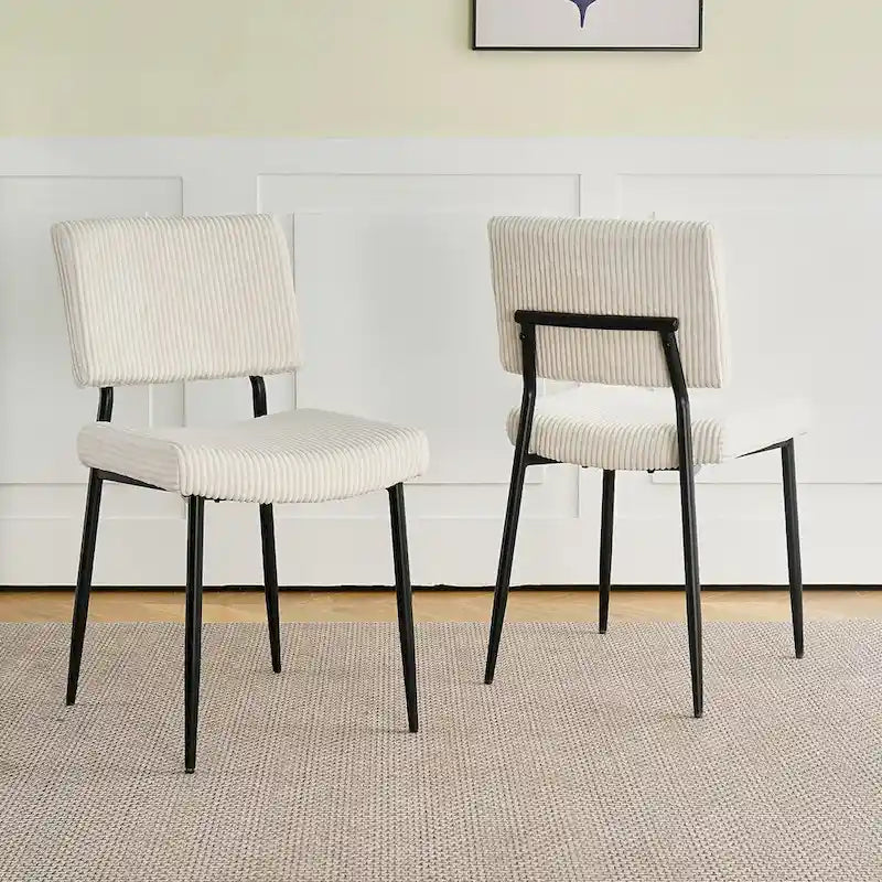 Chaise de salle à manger moderne simple en velours Chaises rembourrées en tissu tabouret de chambre à coucher chaise de coiffeuse pieds en métal noir (lot de 2)