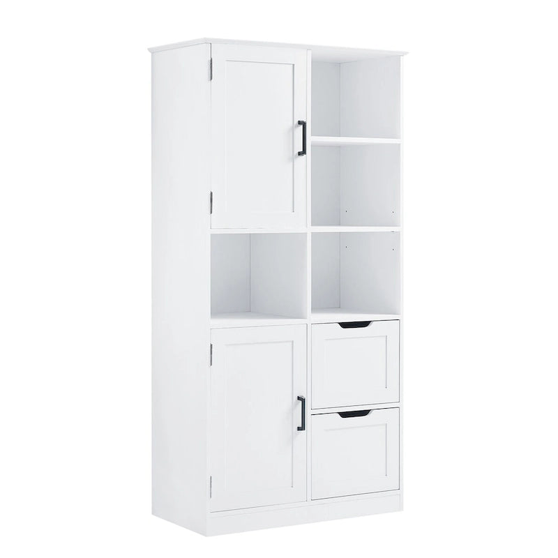 Meuble de rangement de salle de bain avec portes et tiroirs, étagère ouverte, étagère réglable